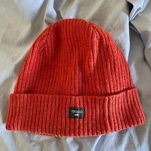 Toad&Co Red Ribbed Knit Beanie with Logo Tag